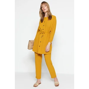 Trendyol Mustard Tie Waist Shirt-Pants Woven Suit