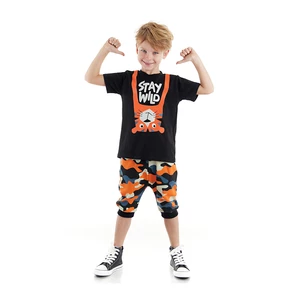 Denokids Stay Wild Boys Black T-shirt Camouflage Capri Shorts Set