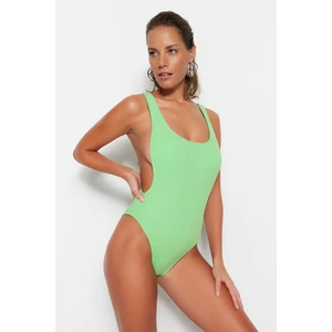 Trendyol Green Round Neck, Textured Regular Leg Swimsuit