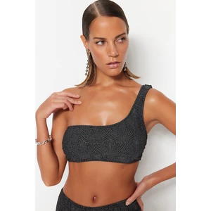 Trendyol Black One-Shoulder Glittery Glitter Bikini Top