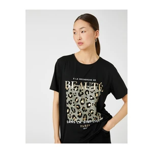 Koton Leopard Print T-Shirt, Crew Neck Short Sleeved