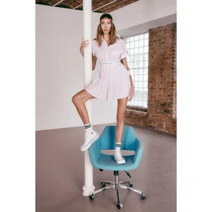 Trendyol X Sagaza Studio White-Pink Elastic Detailed Poplin Dress