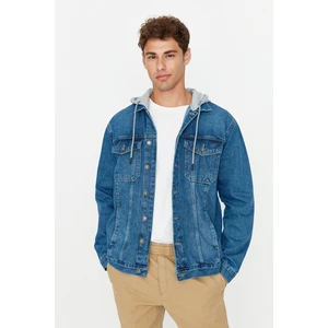 Trendyol Men's Indigo Regular Fit Knitted Denim Jacket with a Hooded