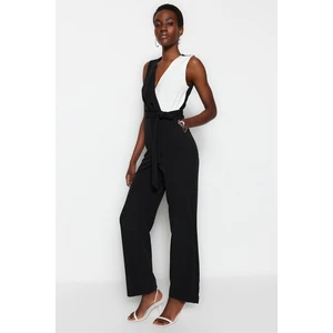 Trendyol Black Maxi Woven Ecru Collar Detailed Jumpsuit