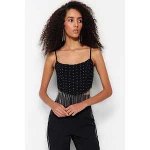 Trendyol Black Crop Lined Knitted Bustier with Shiny Stones