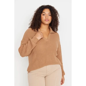 Trendyol Curve Camel Shirt Collar Knitwear Sweater