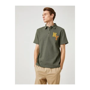 Koton College T-Shirt Polo Neck Button Detailed Embroidered.