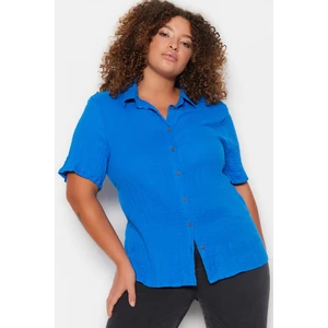 Trendyol Curve Weave Sax Muslin Shirt