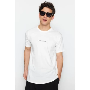Trendyol Ecru Men's Regular/Normal Fit 100% Cotton T-Shirt with Minimal Text Print