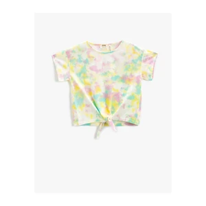 Koton Tie-Dyeing Patterned T-Shirt Short Sleeves, Round Neck Tie the Waist.