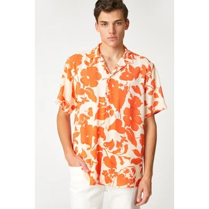 Koton Floral Print Shirt with Short Sleeves Turndown Collar