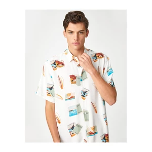 Koton Short Sleeve Shirt Summer Theme with Surf Detail Classic Collar