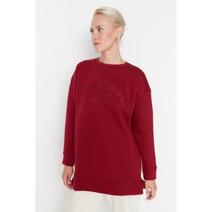 Trendyol Burgundy Knitted Sweatshirt with Lettering and Pillows