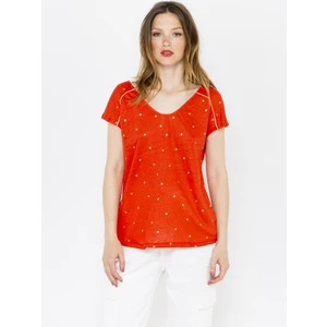 Orange Polka Dot Linen T-Shirt CAMAIEU - Women