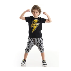 Mushi Be Brave Boys Black T-shirt Gray Capri Shorts Set