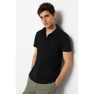 Trendyol Limited Edition Black Men's Regular/Regular Cut Thick Pique Zippered Polo Neck T-shirt.