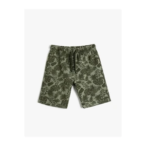 Koton Palm Pattern Shorts Above Knee Tie Waist