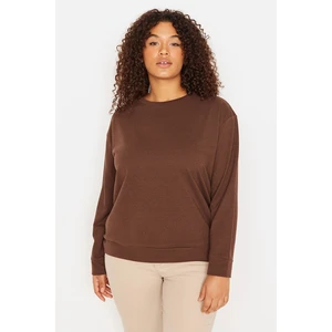 Trendyol Curve Brown Crew Neck Thin, Knitted Sweatshirt