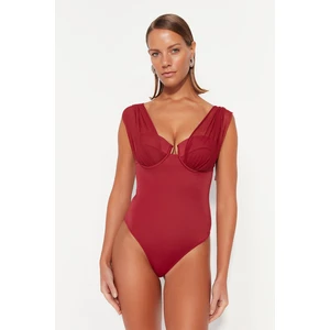 Trendyol Claret Red Underwire Mesh Detailed Regular Leg Swimsuit