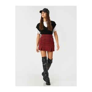 Koton Mini Skirt Pleated, Patterned with Buckle Detail on the Sides.