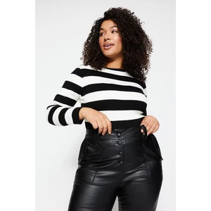 Trendyol Curve Black Striped Crewneck Knitwear Sweater