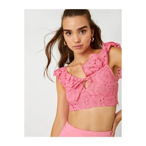 Koton Ruffle Embroidery Crop Blouse