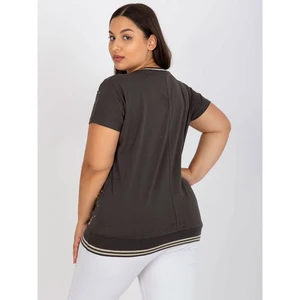 Khaki cotton plus size blouse with short sleeves