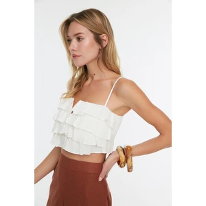 Trendyol White Ruffle Crop Woven Blouse