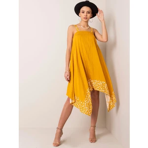 RUE PARIS Mustard asymmetrical dress