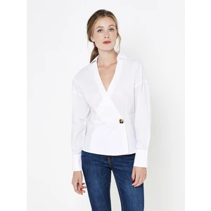 White blouse with folded neckline CAMAIEU - Women