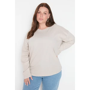 Trendyol Curve Plus Size T-Shirt - Gray - Oversize