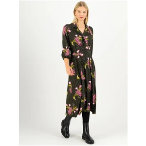 Blutsgeschwister Green-black patterned midi dress with three-quarter sleeve Blutsgesc - Women