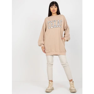 Beige sweatshirt with print and round neckline