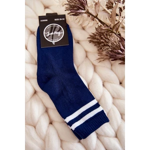 Youth Cotton Sports Socks With Stripes Navy Blue