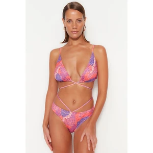 Trendyol Animal Print Triangle Tie Bikini Top