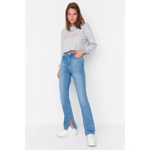 Trendyol Navy Blue Slit High Waist Flare Jeans