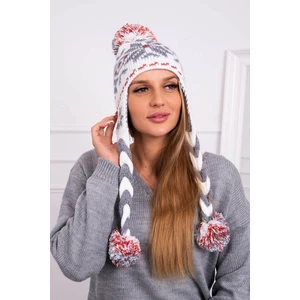 Beanie with braids Fabia K272 white+grey