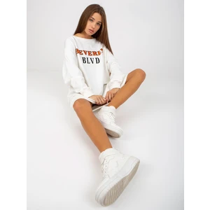 Ecru loose sweatshirt with print and application