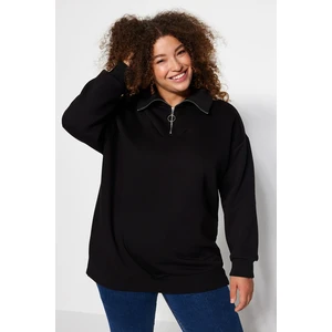 Trendyol Curve Black Thick Inside Fleece Zippered Knitted Sweatshirt