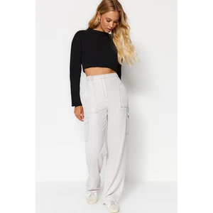 Trendyol Gray Cargo Wide Leg Woven Trousers with Contrast Stitching