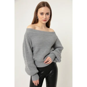 Lafaba Women's Gray Boat Collar Knitwear Sweater