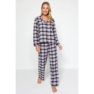 Trendyol Pink Flannel Checked Shirt-Pants Weave Pajamas Set