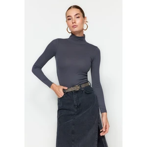 Trendyol Anthracite Premium Soft Fabric Turtleneck Fitted/Slip-On Knitted Blouse