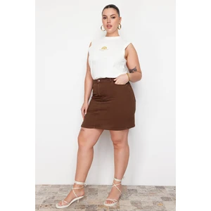 Trendyol Curve Brown Plain A-line Comfort Denim Plus Size Skirt