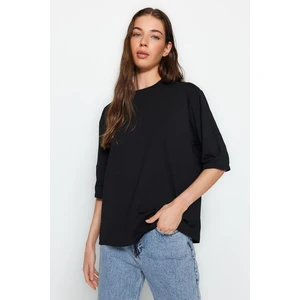 Trendyol Black 100% Cotton Premium Oversize/Wide Fit All-in-One Square Arms Knitted T-Shirt