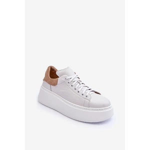 Women's leather sports shoes on the White Lemar platform