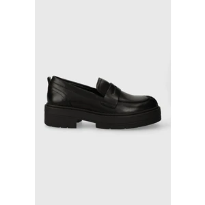 Black Women's Leather Moccasins on the Geox Spherica Platform - Women