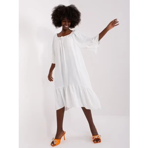 Ecru midi oversize dress with frills