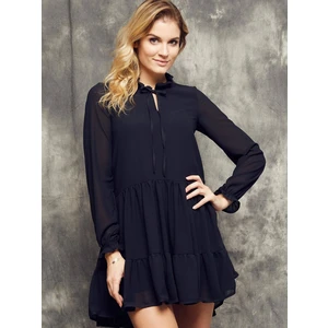 Cocomore Boutiqe dress with stand-up collar and ruffles black