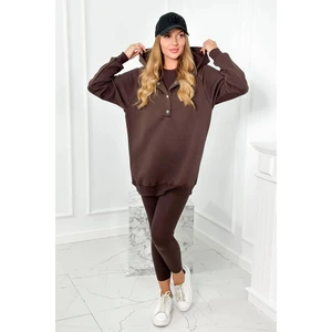 Set of 3-in-1 sweatshirt, top and leggings in brown color